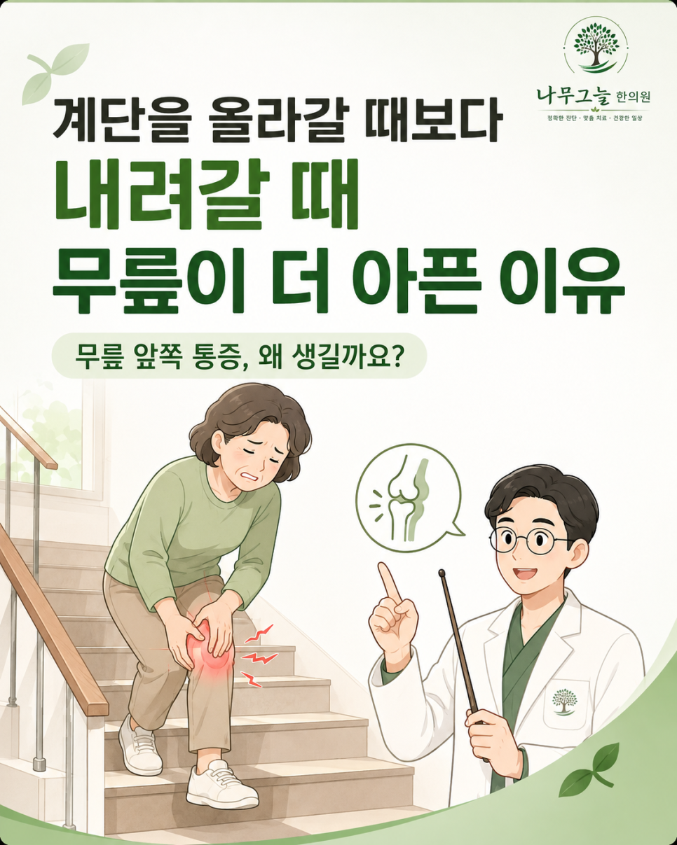 계단을 내려갈 때 무릎이 더 아픈 이유 카드뉴스 표지